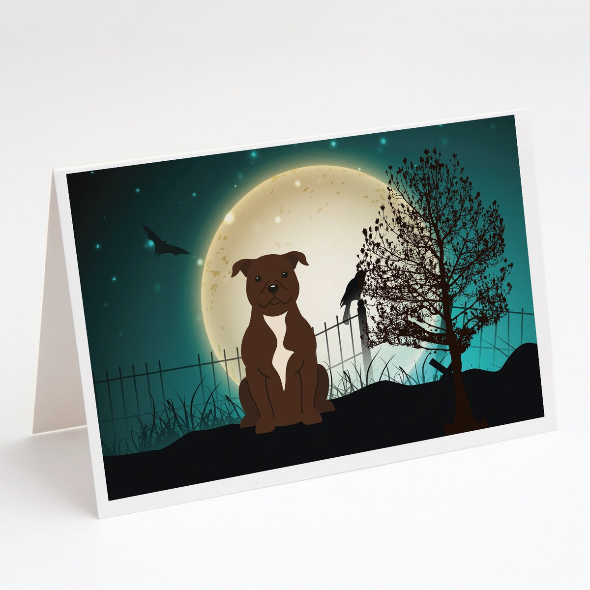 Buy this Halloween Scary Staffordshire Bull Terrier Chocolate Greeting Cards and Envelopes Pack of 8