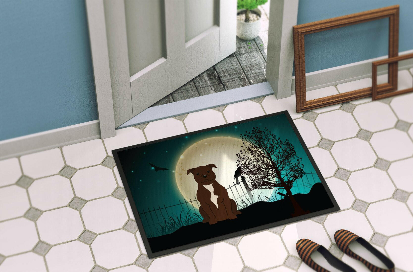 Halloween Scary Staffordshire Bull Terrier Chocolate Indoor or Outdoor Mat 24x36 BB2238JMAT - the-store.com