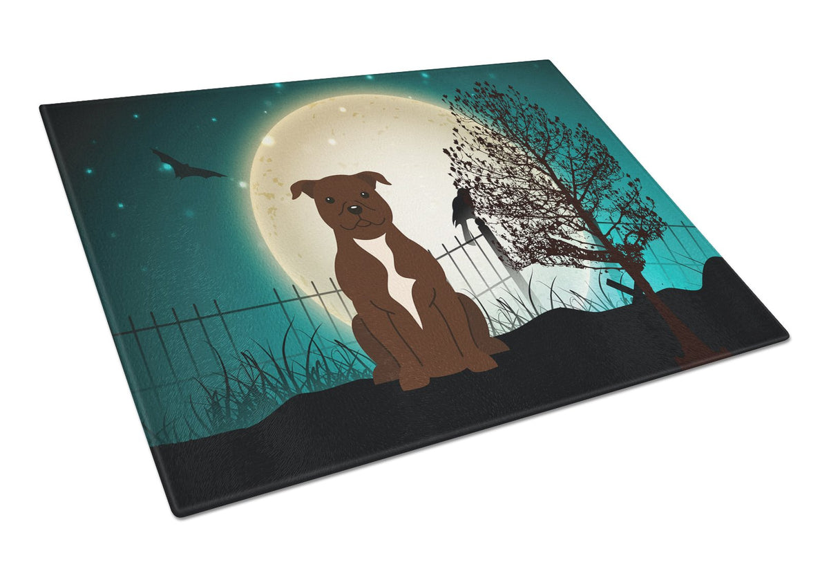 Halloween Scary Staffordshire Bull Terrier Chocolate Glass Cutting Board Large BB2238LCB by Caroline&#39;s Treasures