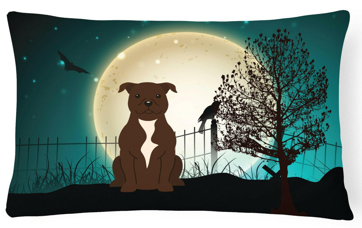 Halloween Scary Staffordshire Bull Terrier Chocolate Canvas Fabric Decorative Pillow BB2238PW1216 by Caroline&#39;s Treasures
