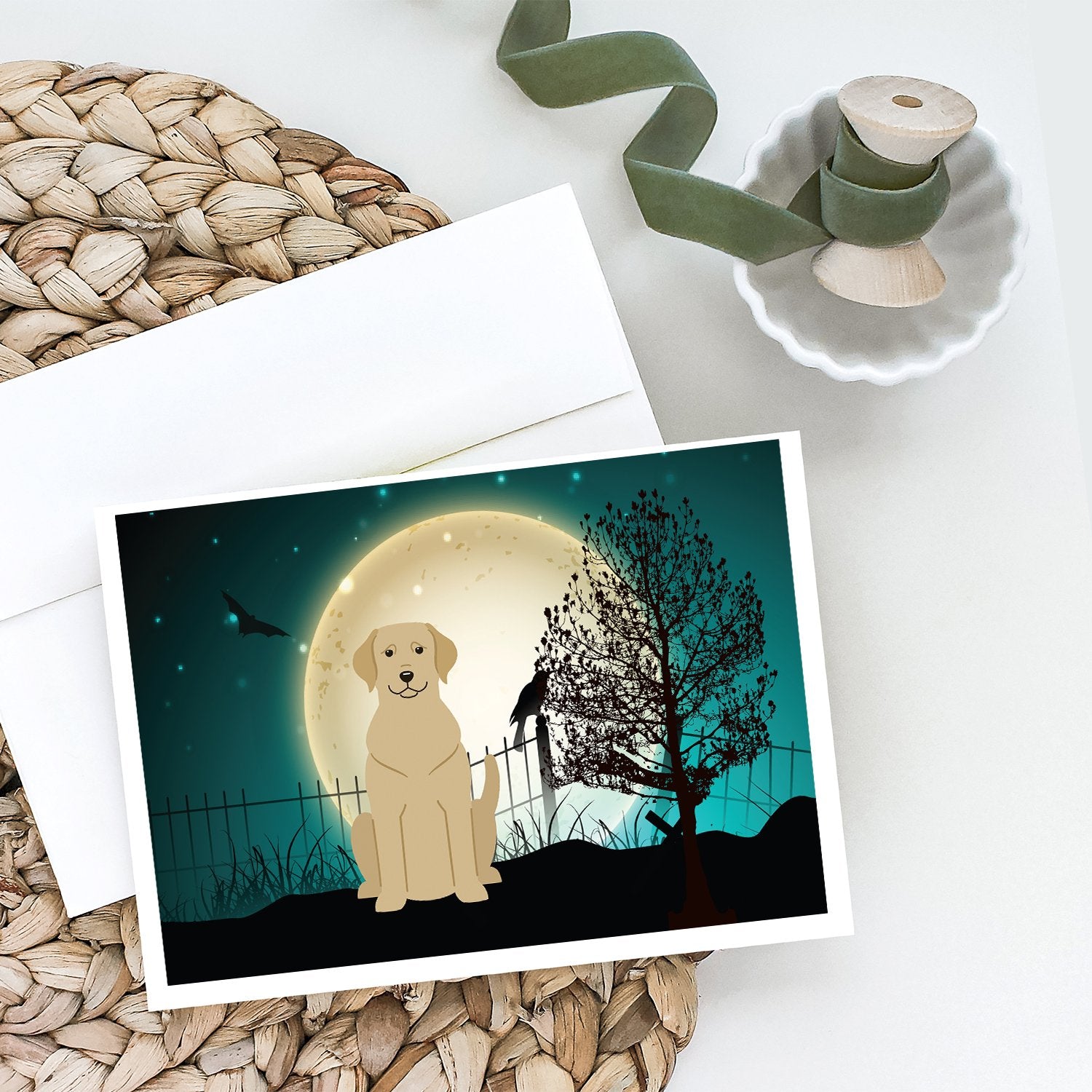 Halloween Scary Yellow Labrador Greeting Cards and Envelopes Pack of 8 - the-store.com