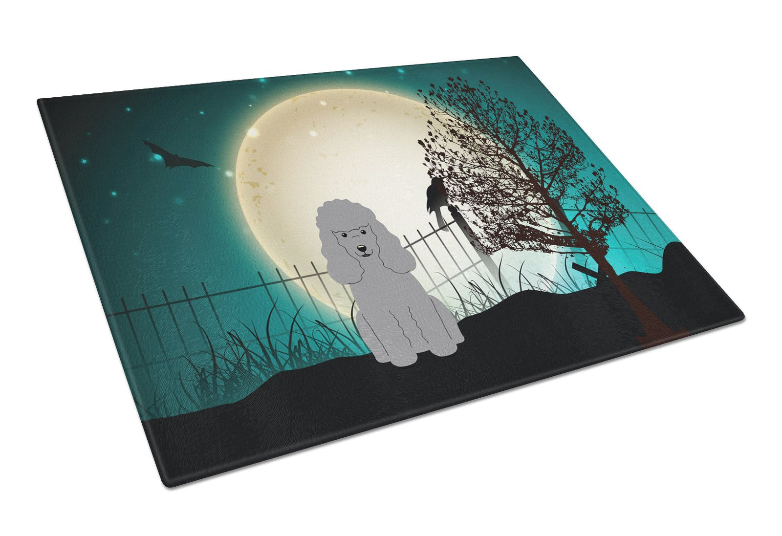 Halloween Scary Poodle Silver Glass Cutting Board Large BB2258LCB by Caroline's Treasures