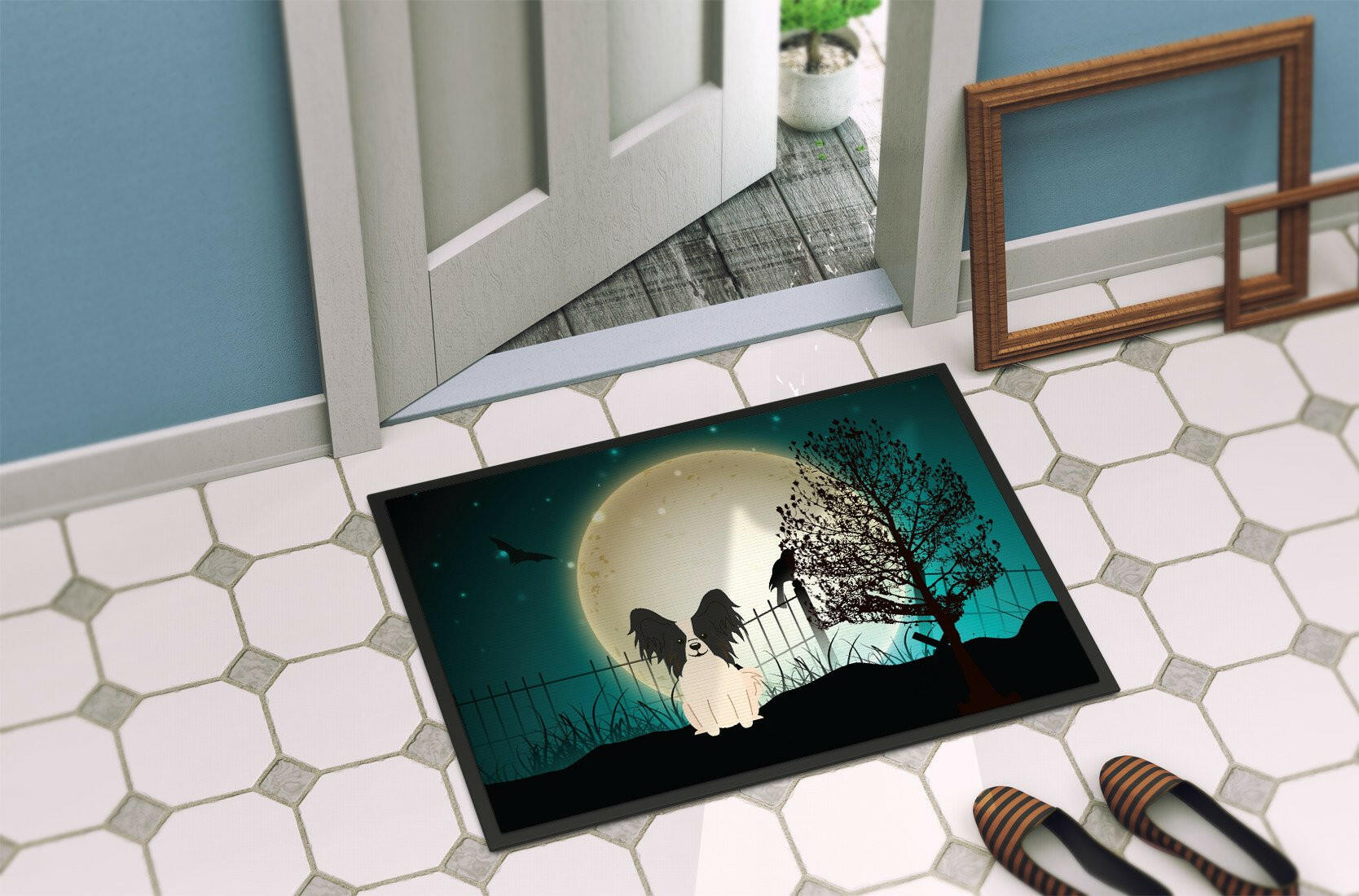 Halloween Scary Papillon Black White Indoor or Outdoor Mat 24x36 BB2266JMAT - the-store.com
