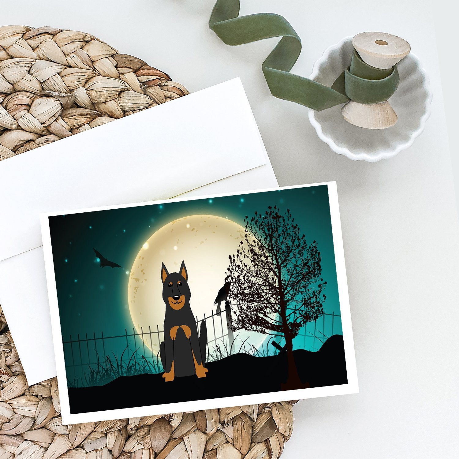 Halloween Scary Beauce Shepherd Dog Greeting Cards and Envelopes Pack of 8 - the-store.com