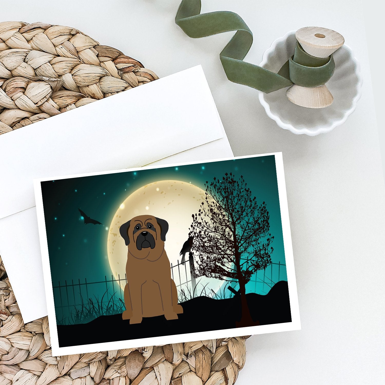 Halloween Scary Bullmastiff Greeting Cards and Envelopes Pack of 8 - the-store.com