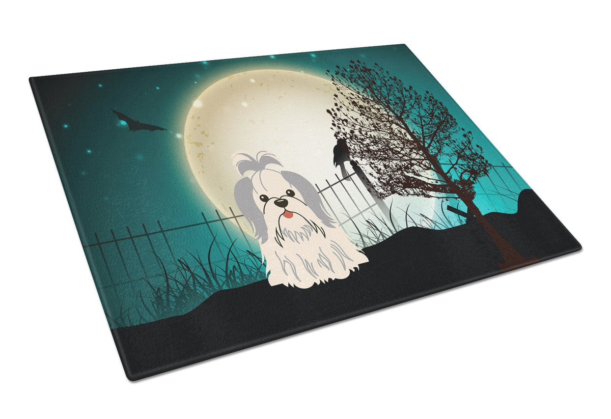Halloween Scary Shih Tzu Silver White Glass Cutting Board Large BB2275LCB by Caroline&#39;s Treasures