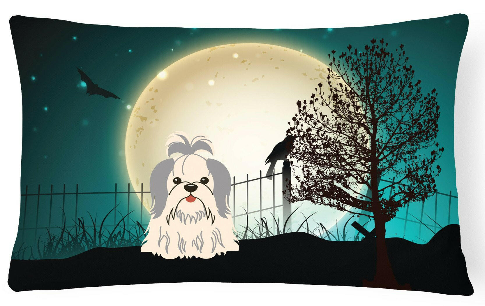 Halloween Scary Shih Tzu Silver White Canvas Fabric Decorative Pillow BB2275PW1216 by Caroline's Treasures
