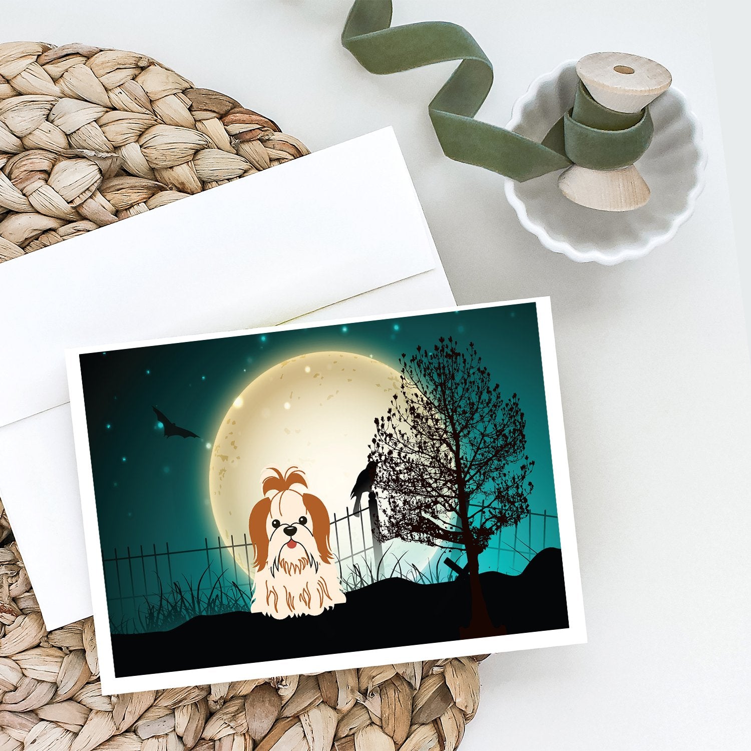 Halloween Scary Shih Tzu Red White Greeting Cards and Envelopes Pack of 8 - the-store.com
