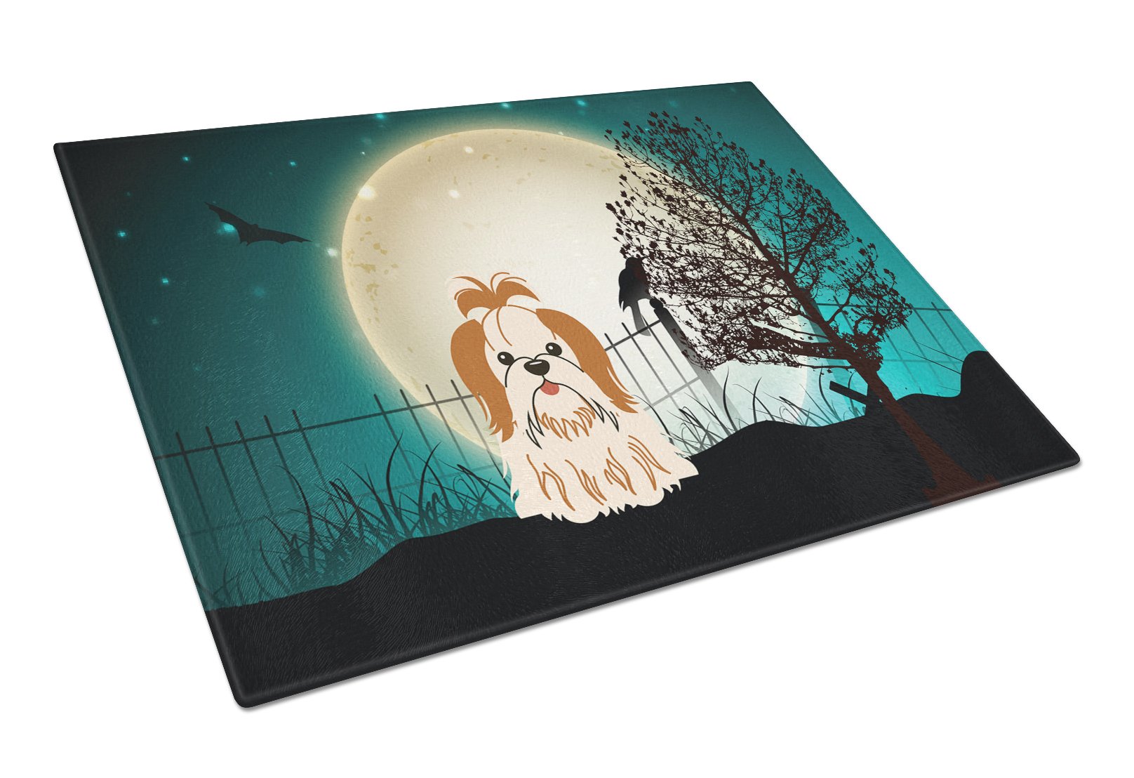 Halloween Scary Shih Tzu Red White Glass Cutting Board Large BB2277LCB by Caroline's Treasures