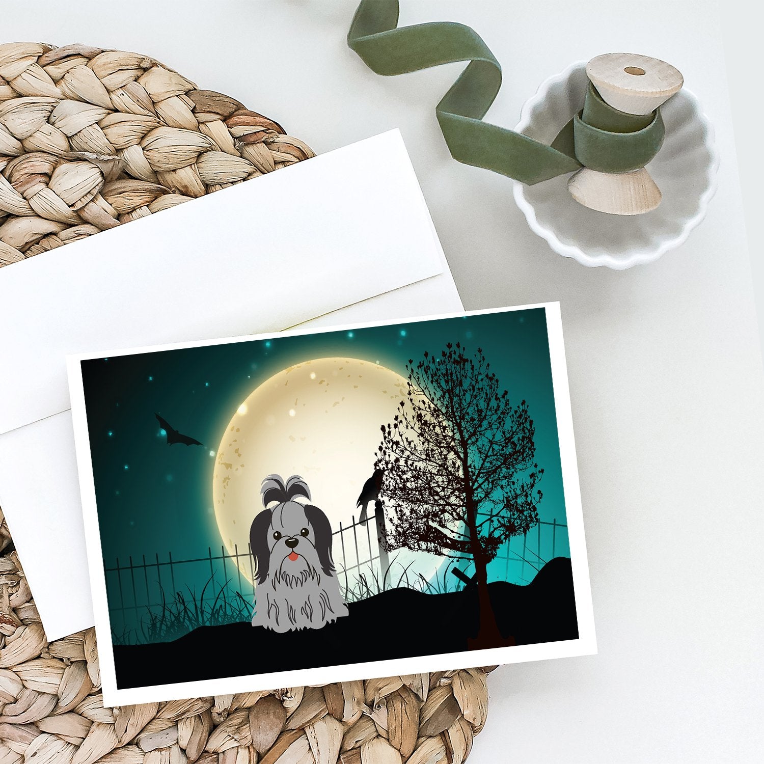 Halloween Scary Shih Tzu Black Silver Greeting Cards and Envelopes Pack of 8 - the-store.com