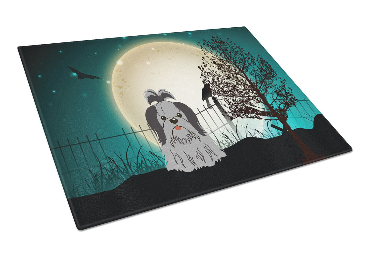 Halloween Scary Shih Tzu Black Silver Glass Cutting Board Large BB2279LCB by Caroline&#39;s Treasures