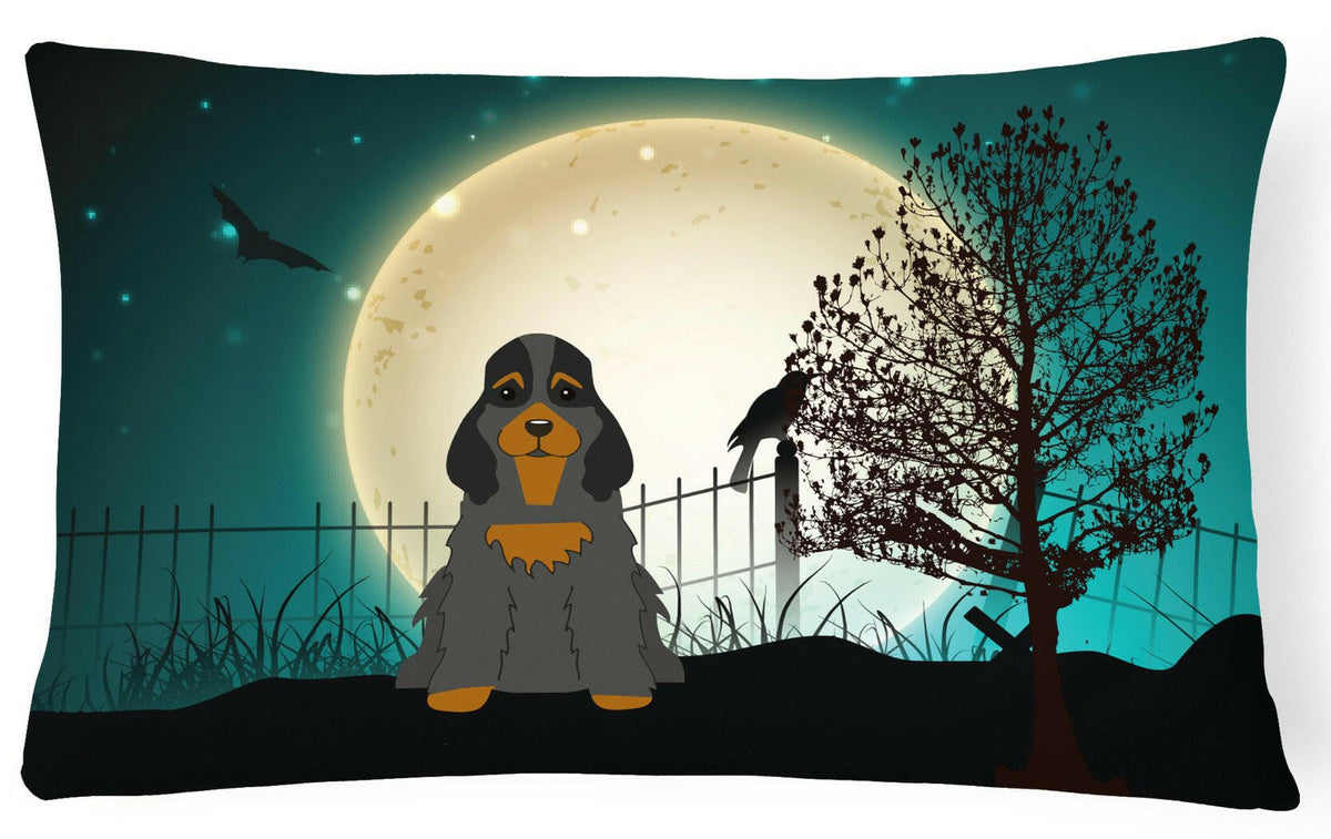Halloween Scary Cocker Spaniel Black Tan Canvas Fabric Decorative Pillow BB2283PW1216 by Caroline&#39;s Treasures