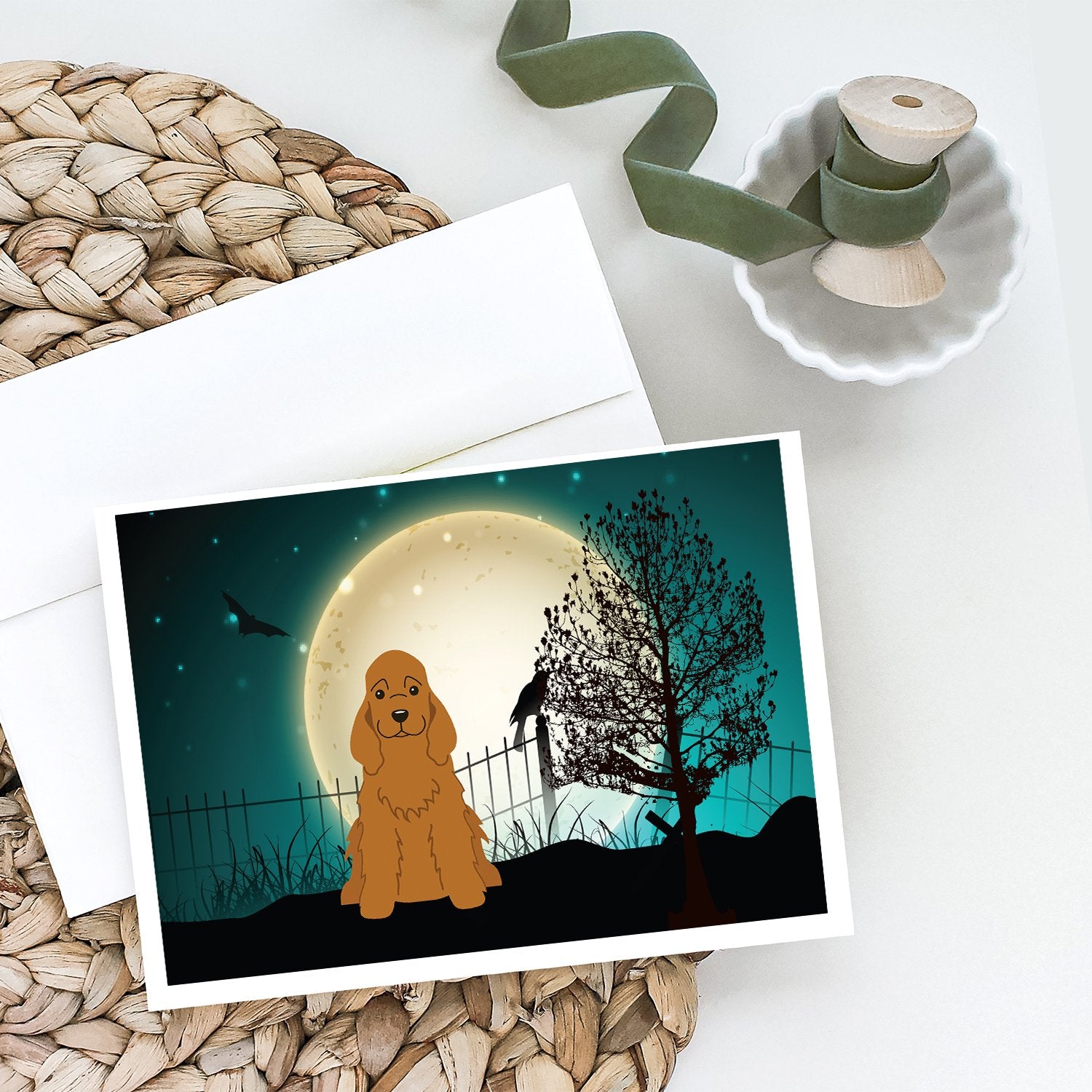 Halloween Scary Cocker Spaniel Red Greeting Cards and Envelopes Pack of 8 - the-store.com