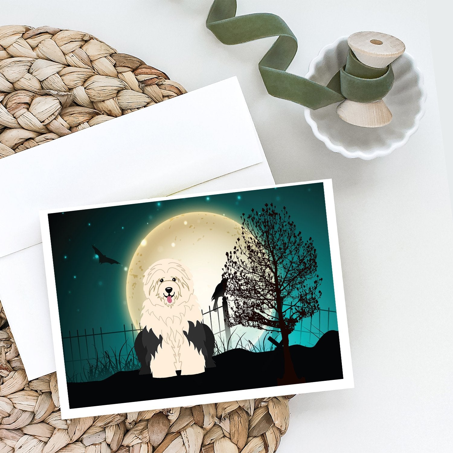 Halloween Scary Old English Sheepdog Greeting Cards and Envelopes Pack of 8 - the-store.com