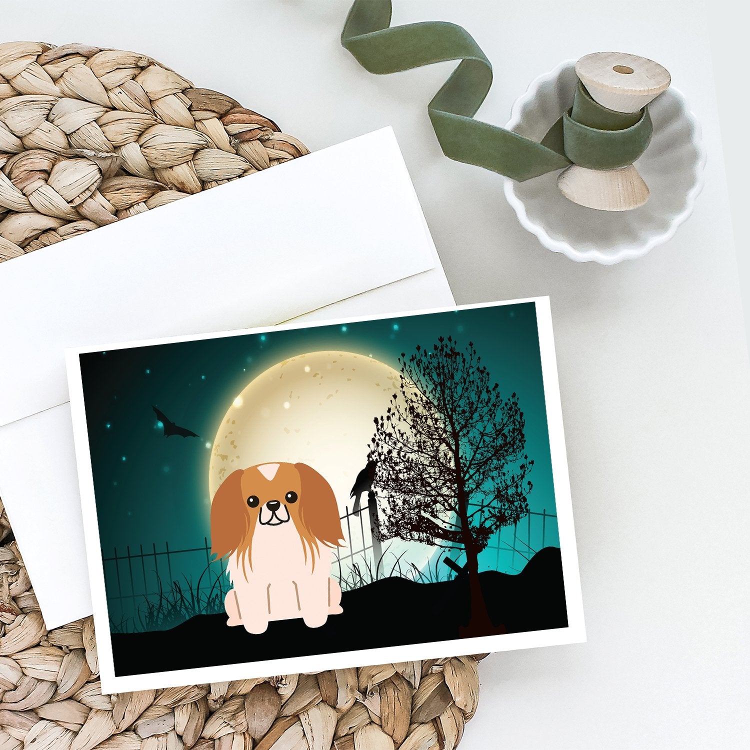 Halloween Scary Pekingese Red White Greeting Cards and Envelopes Pack of 8 - the-store.com