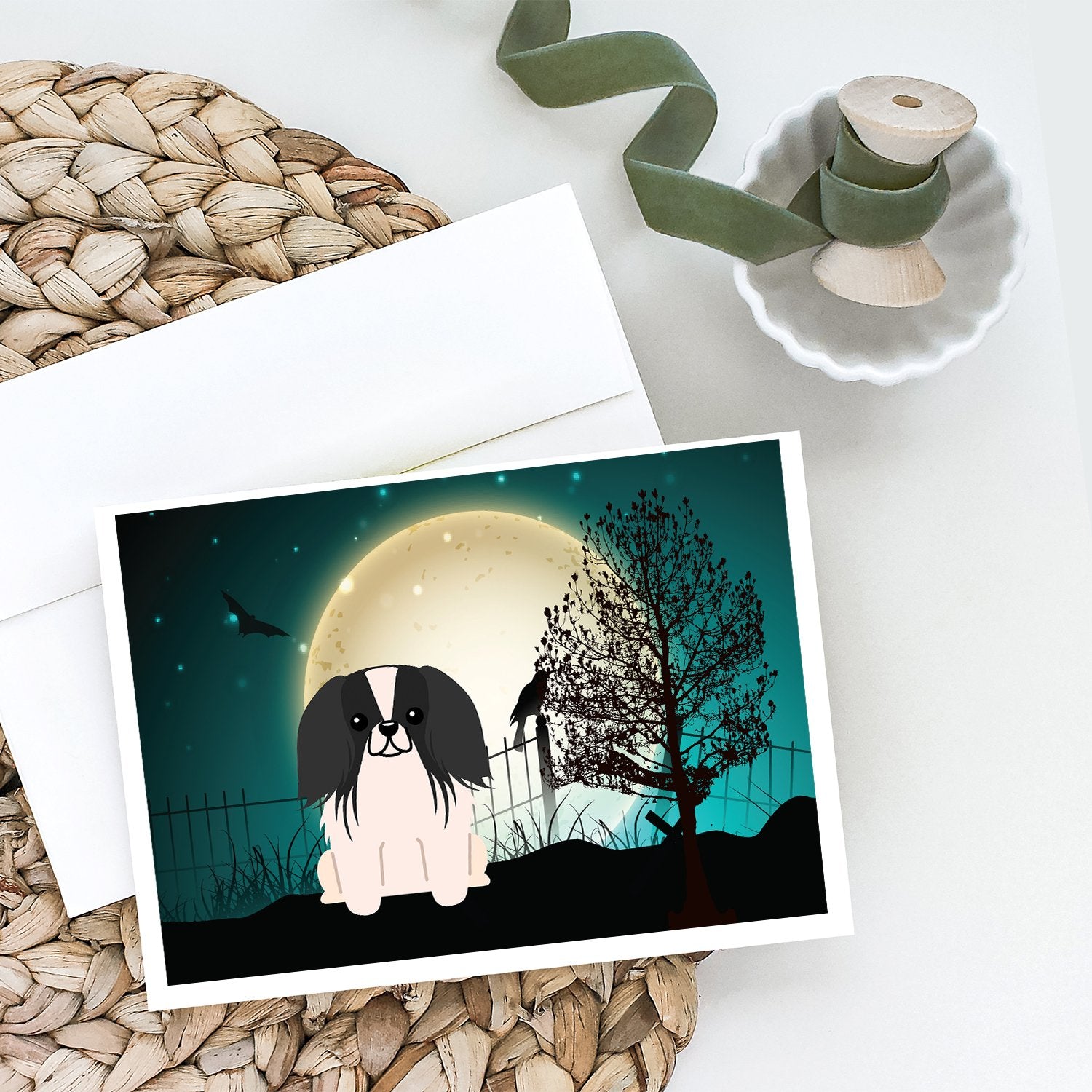 Halloween Scary Pekingese Black White Greeting Cards and Envelopes Pack of 8 - the-store.com