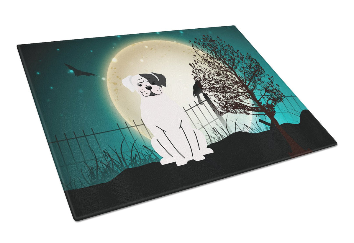 Halloween Scary White Boxer Cooper Glass Cutting Board Large BB2304LCB by Caroline&#39;s Treasures