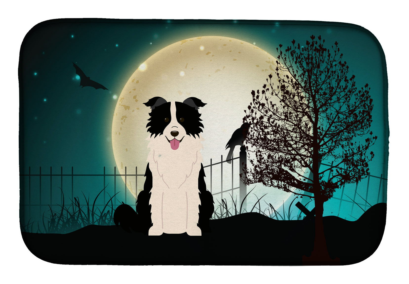 Halloween Scary Border Collie Black White Dish Drying Mat BB2308DDM  the-store.com.