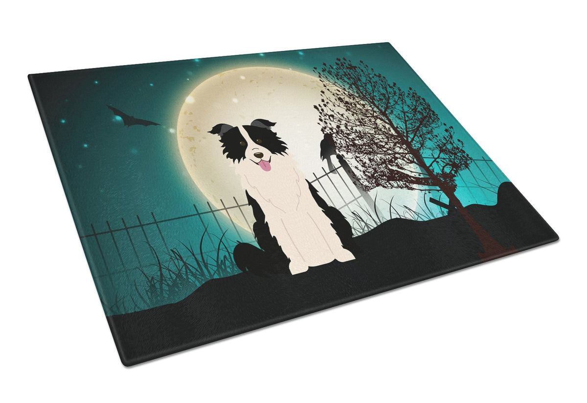 Halloween Scary Border Collie Black White Glass Cutting Board Large BB2308LCB by Caroline&#39;s Treasures