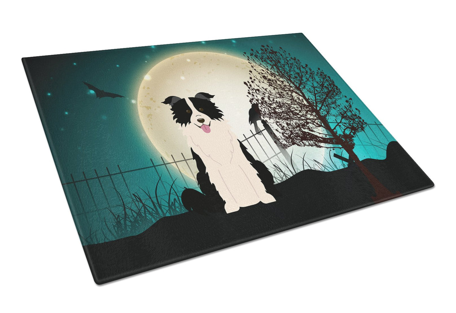Halloween Scary Border Collie Black White Glass Cutting Board Large BB2308LCB by Caroline's Treasures