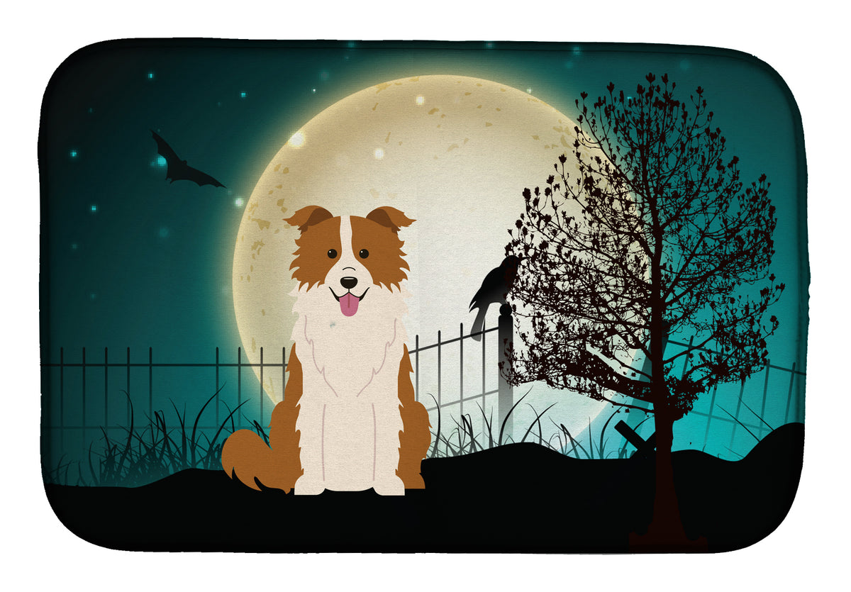 Halloween Scary Border Collie Red White Dish Drying Mat BB2309DDM