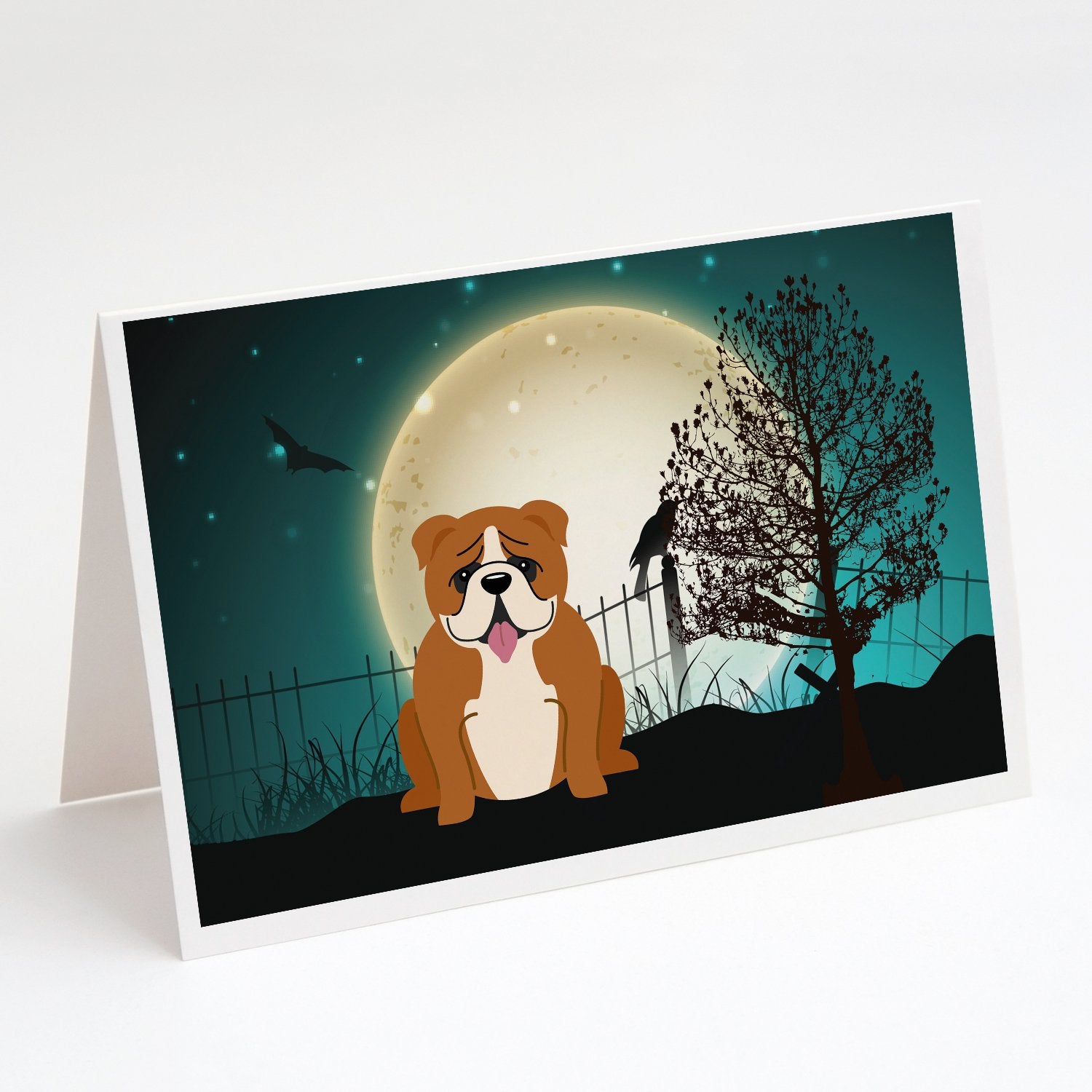 Buy this Halloween Scary  English Bulldog Red White Greeting Cards and Envelopes Pack of 8