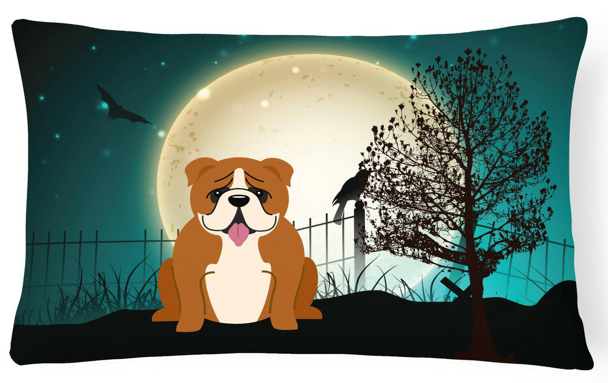 Halloween Scary  English Bulldog Red White Canvas Fabric Decorative Pillow BB2310PW1216 by Caroline&#39;s Treasures