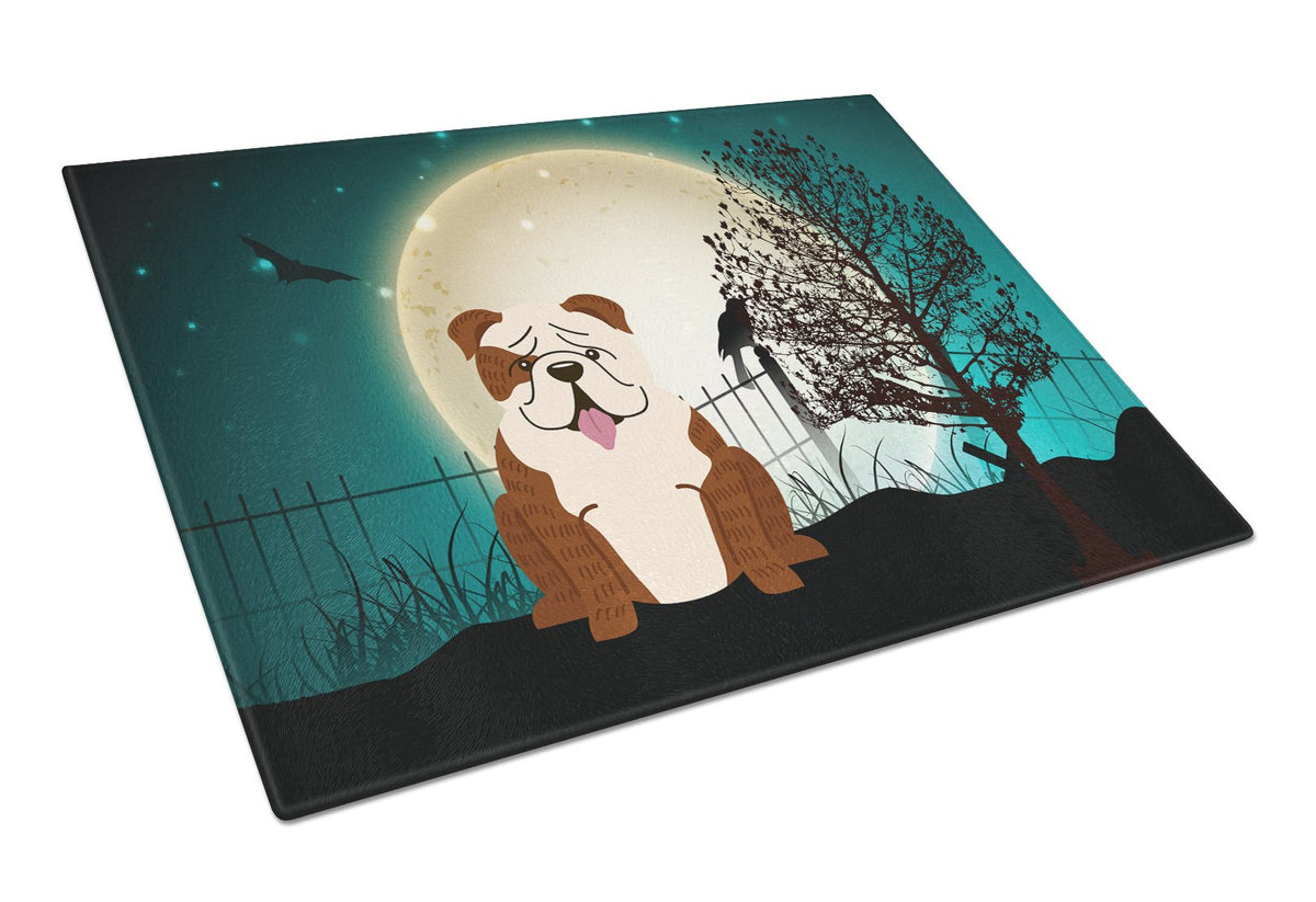 Halloween Scary  English Bulldog Brindle White Glass Cutting Board Large BB2311LCB by Caroline&#39;s Treasures
