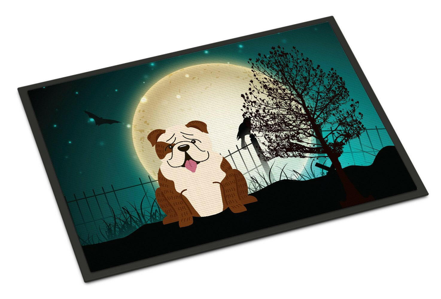 Halloween Scary  English Bulldog Brindle White Indoor or Outdoor Mat 18x27 BB2311MAT - the-store.com