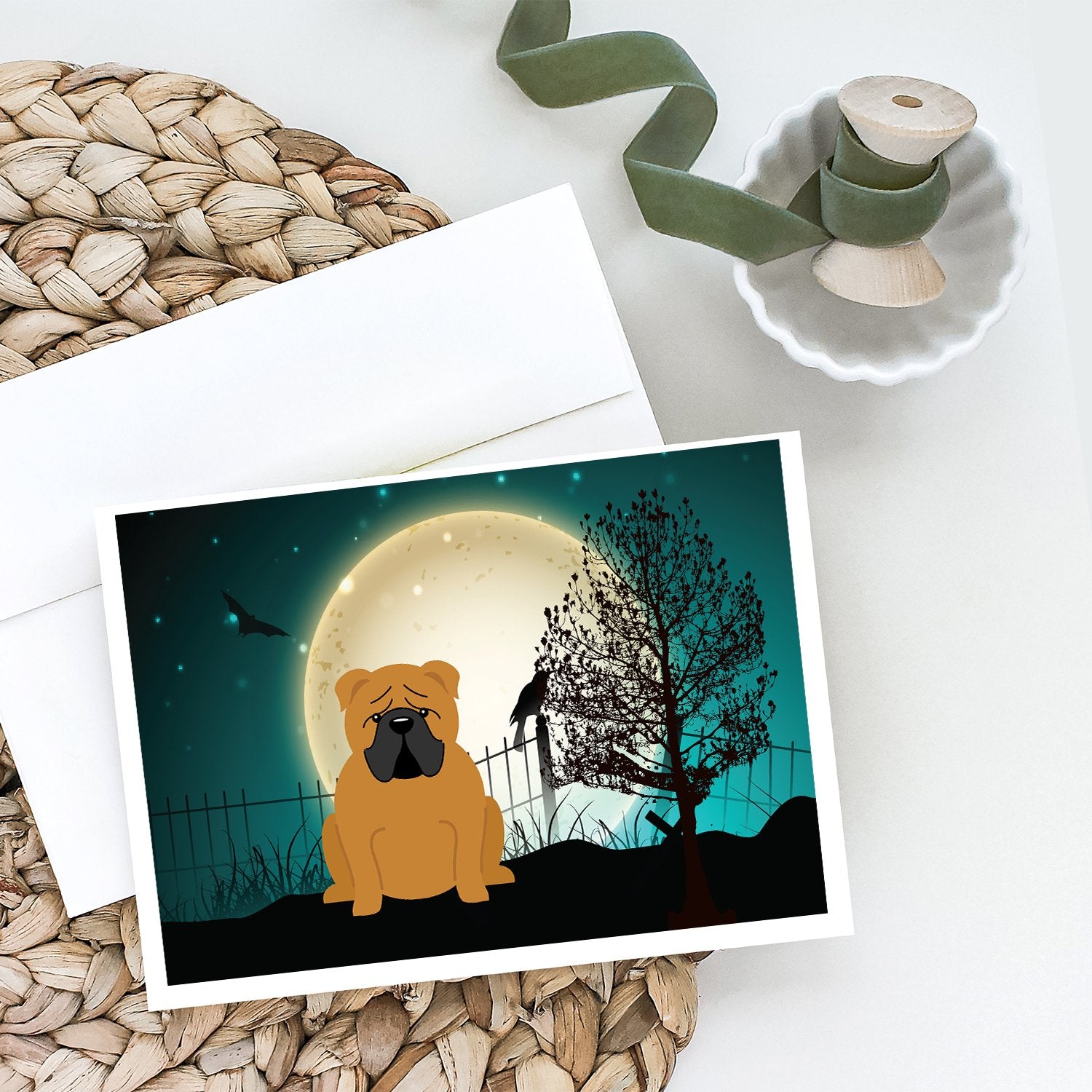 Halloween Scary  English Bulldog Red Greeting Cards and Envelopes Pack of 8 - the-store.com