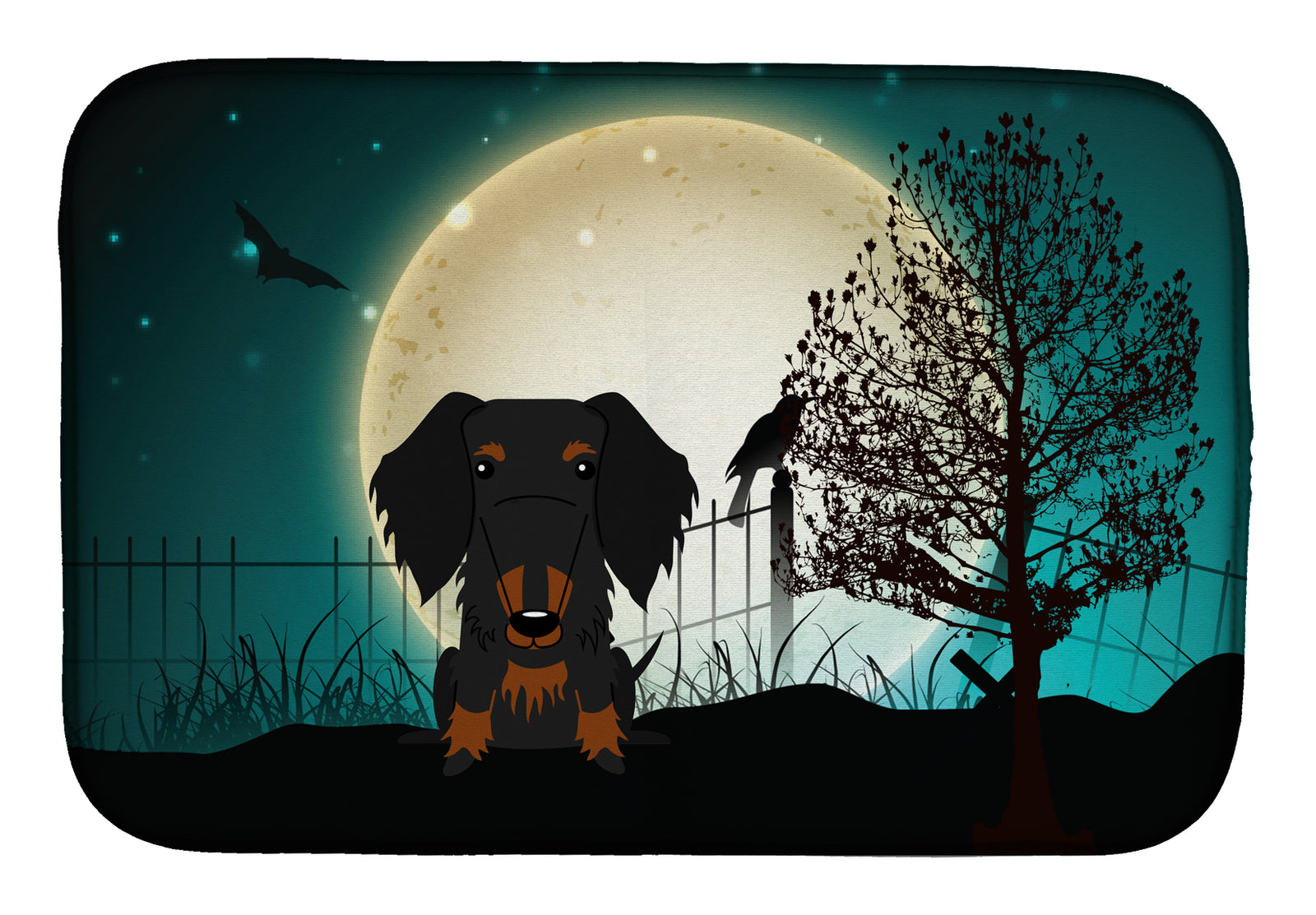 Halloween Scary Wire Haired Dachshund Black Tan Dish Drying Mat BB2317DDM  the-store.com.
