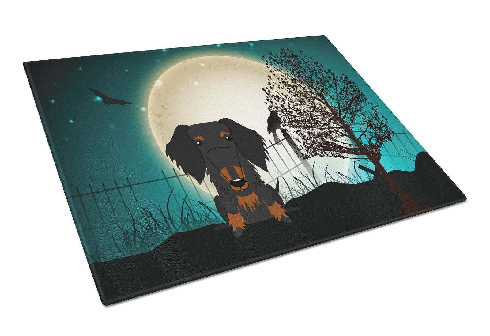 Halloween Scary Wire Haired Dachshund Black Tan Glass Cutting Board Large BB2317LCB by Caroline's Treasures