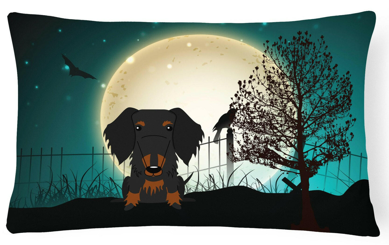 Halloween Scary Wire Haired Dachshund Black Tan Canvas Fabric Decorative Pillow BB2317PW1216 by Caroline's Treasures