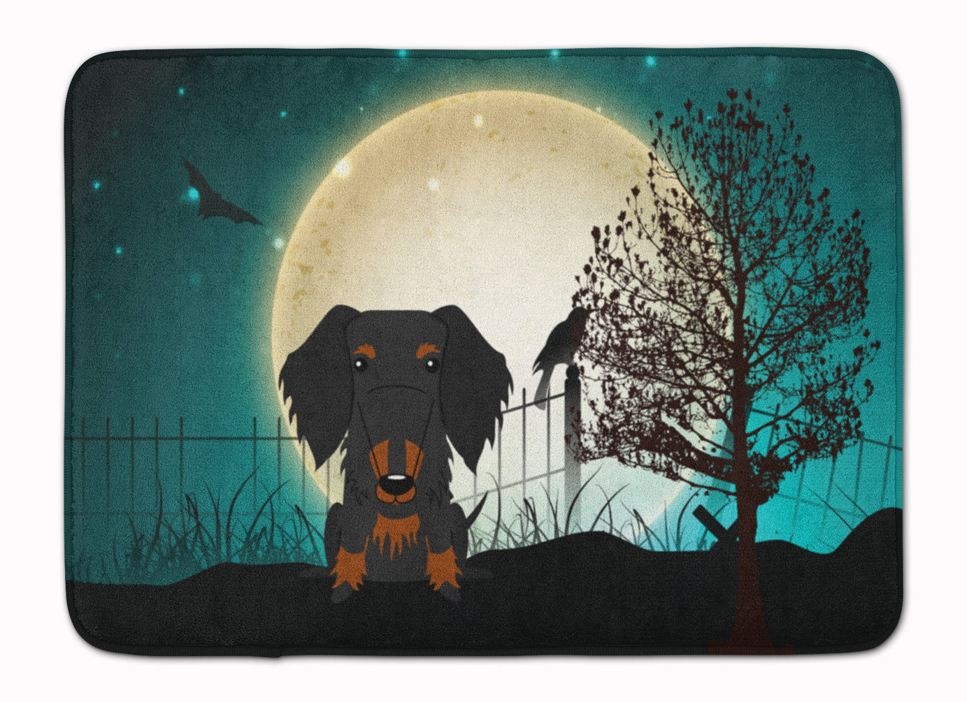 Halloween Scary Wire Haired Dachshund Black Tan Machine Washable Memory Foam Mat BB2317RUG - the-store.com