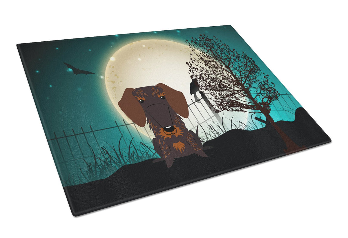 Halloween Scary Wire Haired Dachshund Chocolate Glass Cutting Board Large BB2319LCB by Caroline&#39;s Treasures