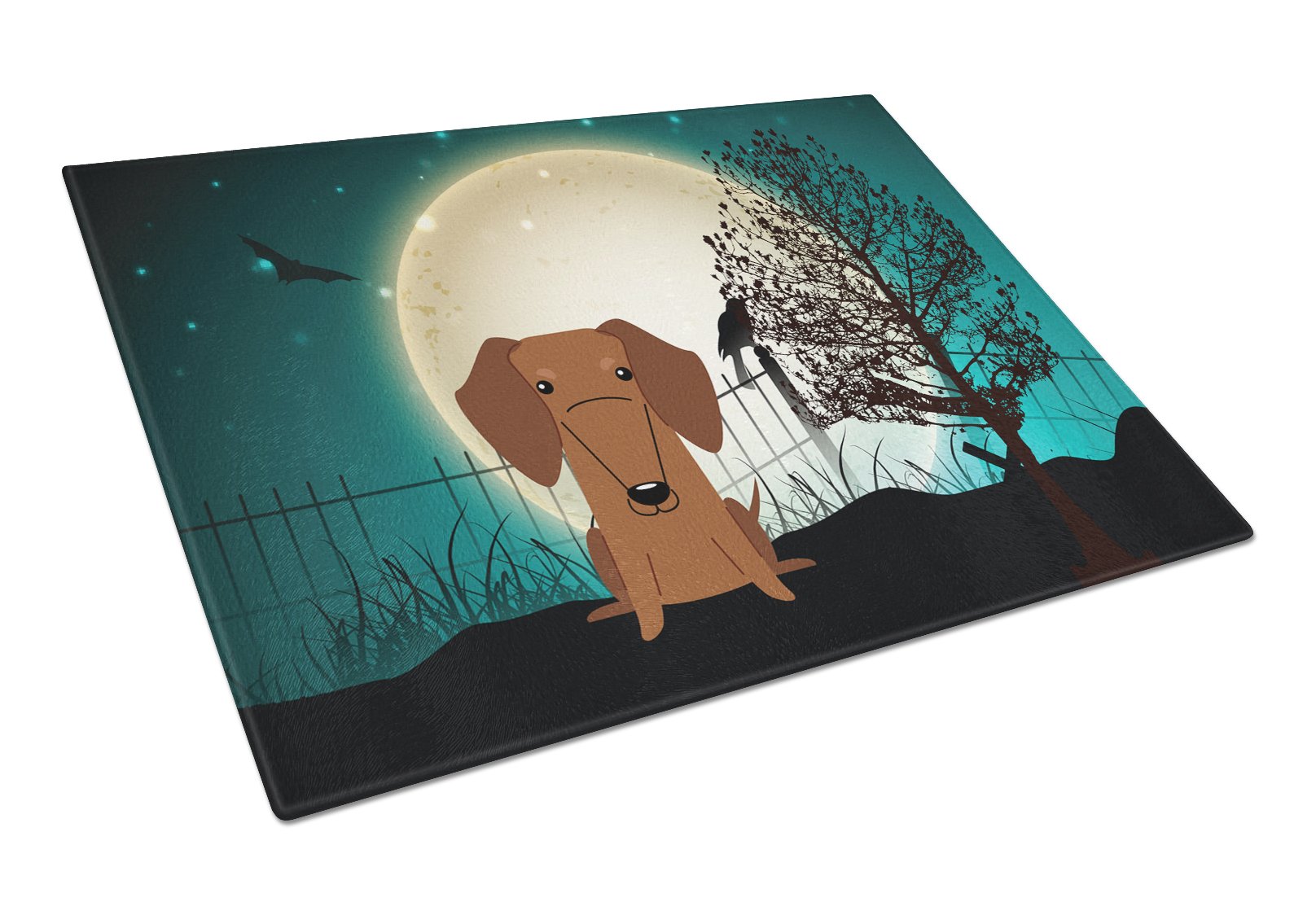 Halloween Scary Dachshund Red Brown Glass Cutting Board Large BB2320LCB by Caroline's Treasures