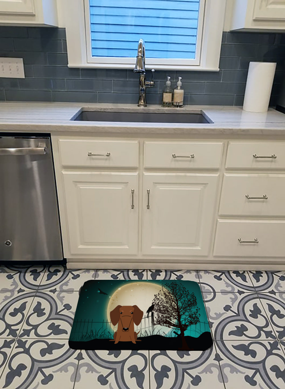 Halloween Scary Dachshund Red Brown Machine Washable Memory Foam Mat BB2320RUG - the-store.com