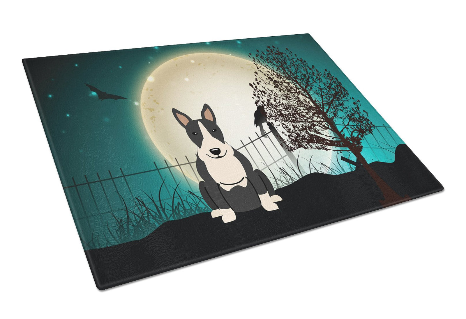 Halloween Scary Bull Terrier Black White Glass Cutting Board Large BB2323LCB by Caroline's Treasures