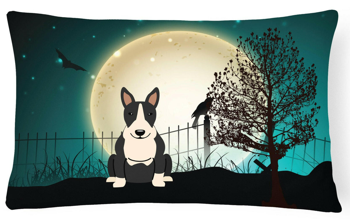 Halloween Scary Bull Terrier Black White Canvas Fabric Decorative Pillow BB2323PW1216 by Caroline&#39;s Treasures