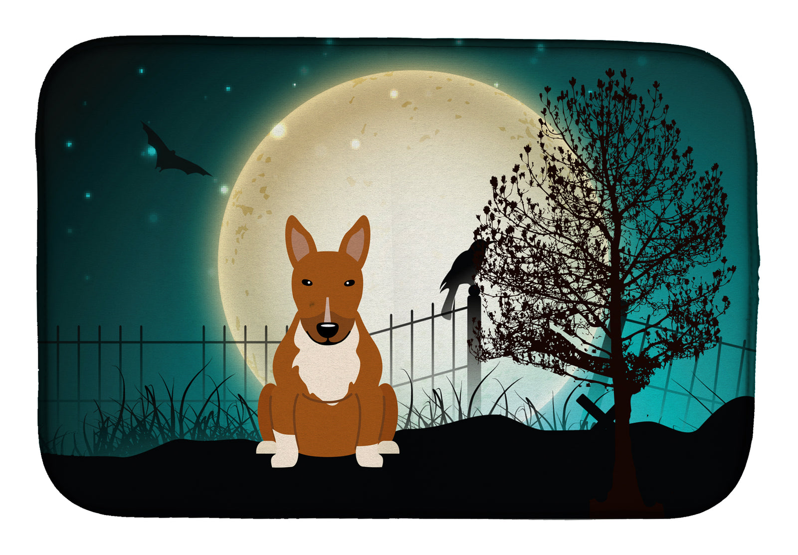 Halloween Scary Bull Terrier Red Dish Drying Mat BB2324DDM  the-store.com.