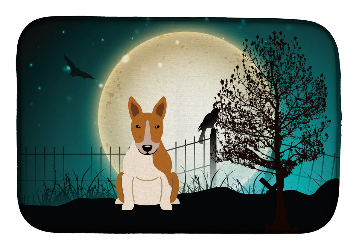 Halloween Scary Bull Terrier Red White Dish Drying Mat BB2325DDM