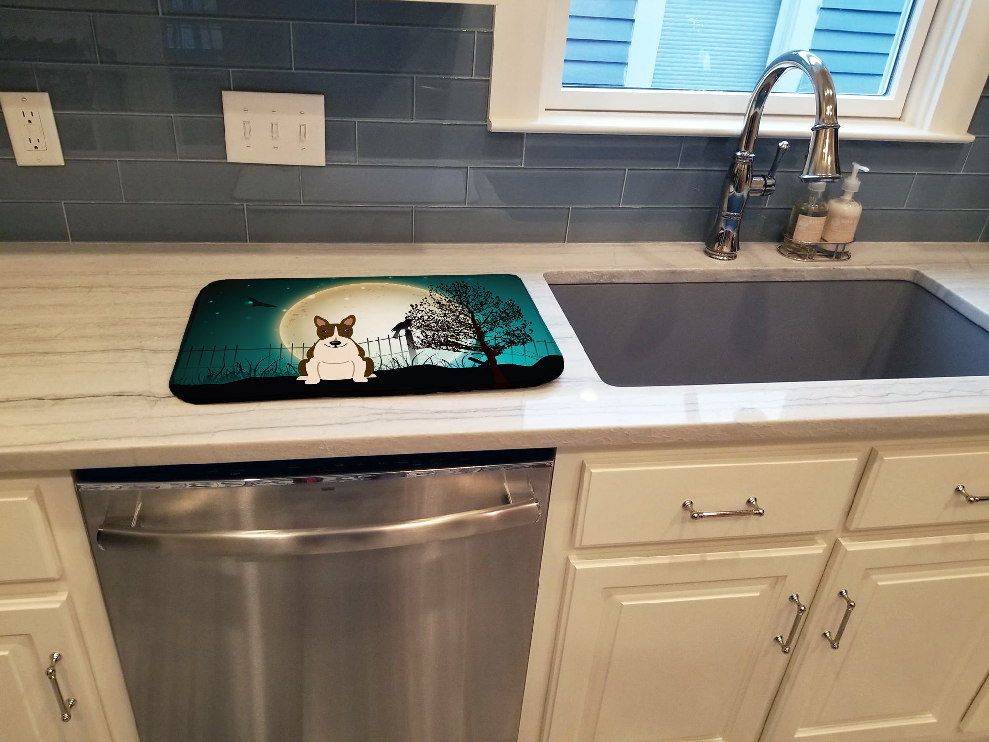 Halloween Scary Bull Terrier Dark Brindle Dish Drying Mat BB2326DDM  the-store.com.