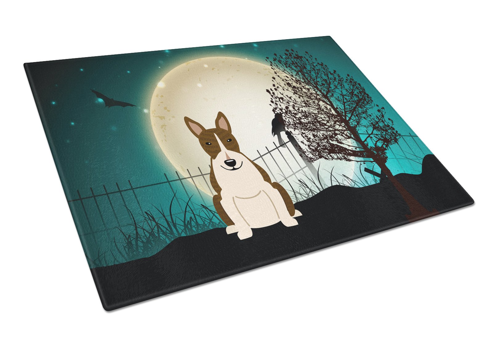 Halloween Scary Bull Terrier Dark Brindle Glass Cutting Board Large BB2326LCB by Caroline's Treasures