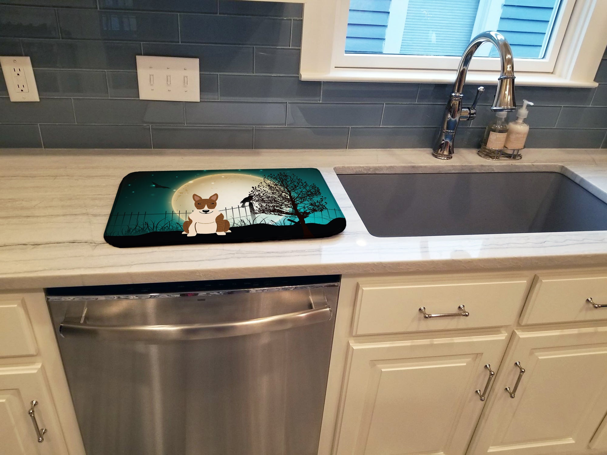 Halloween Scary Bull Terrier Brindle Dish Drying Mat BB2327DDM