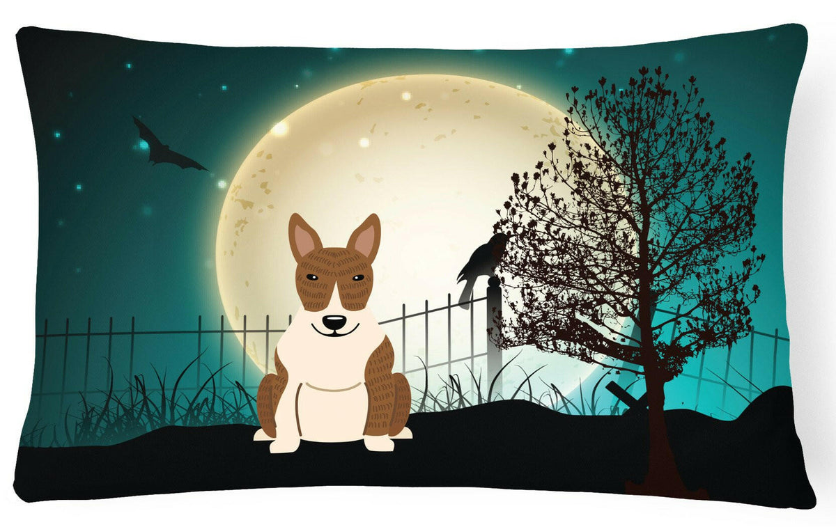 Halloween Scary Bull Terrier Brindle Canvas Fabric Decorative Pillow BB2327PW1216 by Caroline&#39;s Treasures
