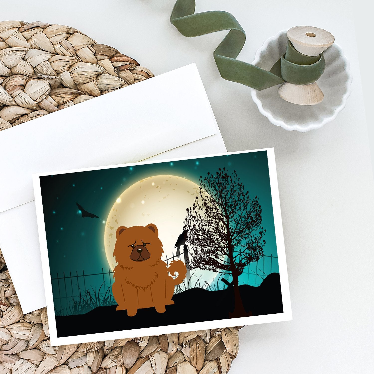 Buy this Halloween Scary Chow Chow Red Greeting Cards and Envelopes Pack of 8