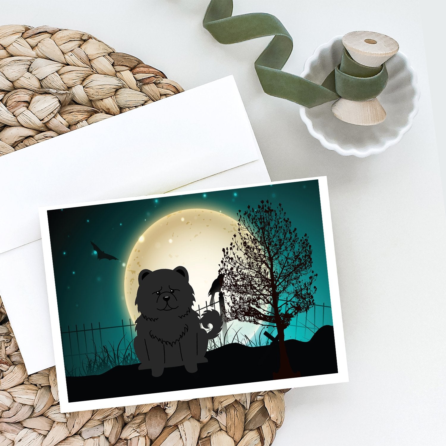 Halloween Scary Chow Chow Black Greeting Cards and Envelopes Pack of 8 - the-store.com