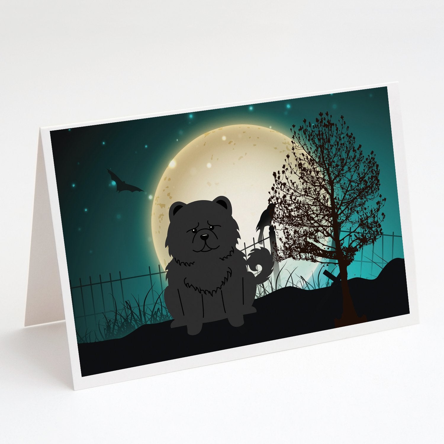 Buy this Halloween Scary Chow Chow Black Greeting Cards and Envelopes Pack of 8