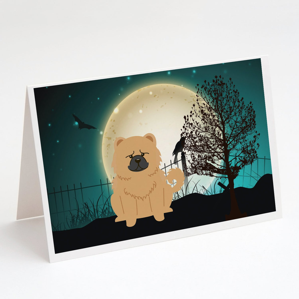 Buy this Halloween Scary Chow Chow Cream Greeting Cards and Envelopes Pack of 8