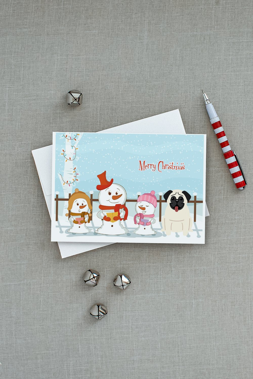 Merry Christmas Carolers Pug Cream Greeting Cards and Envelopes Pack of 8 - the-store.com